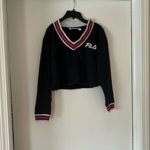 FILA Women’s Long Sleeve Stripe V Neck Crop Top Sweatshirt